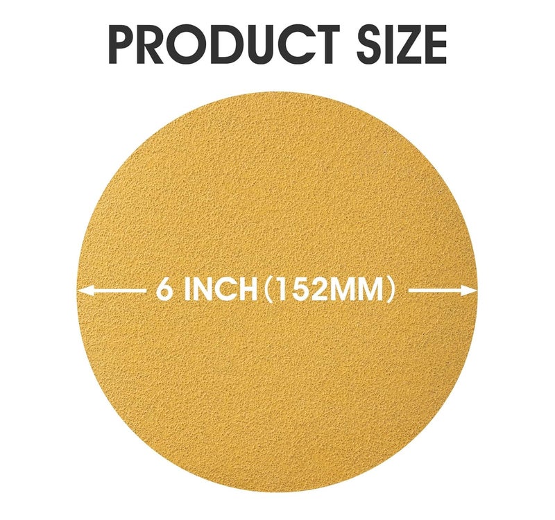 Shawya 100 PCS 6 Inch Gold PSA Sanding Discs 80 Grit Self Adhesive Sticky-Back Sandpaper for DA Sander Automotive Car Paint Woodworking Wood Metal Finishing - Image 3
